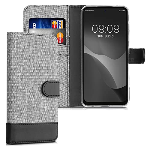 kwmobile Wallet Case kompatibel mit Motorola Moto G71 5G - Hülle mit Ständer - Handyhülle Kartenfächer Grau Schwarz von kwmobile
