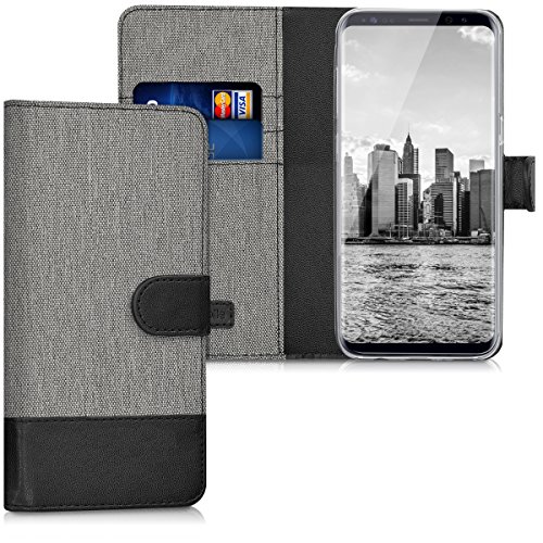 kwmobile Wallet Case kompatibel mit Samsung Galaxy S8 - Hülle mit Ständer - Handyhülle Kartenfächer Grau Schwarz von kwmobile