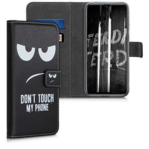 kwmobile Wallet Case kompatibel mit Ulefone Note 7 (2019) Hülle - Cover mit Ständer und Kartenfächern - Don't Touch My Phone Weiß Schwarz von kwmobile