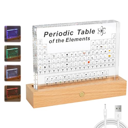 Periodensystem aus Acryl,Aufgerüstet Groß Periodensystem derof 83 Elementen,Geschenke Handwerk Schreibtisch Ornamente Dekoration,Geeignet für SchüLer Lehrer Handwerk Dekor (Mit beleuchtetem Sockel) von kyaoayo