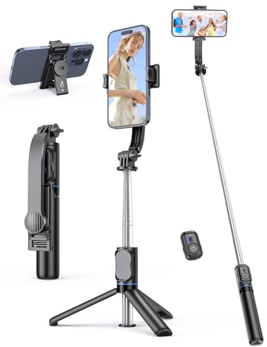 Selfie Stick mit Abnehmbarer Handyhalterung,106 cm Ausziehbares Handy Stativ mit Fernbedienung, 360° Drehbarer StativStänder für iPhone, Samsung und Android-Smartphones (Schwarz) von kzomKzoo