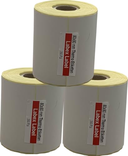 Thermoetiketten, Thermodirekt-Etiketten, Adressetiketten, Zebra-Aufkleber, thermo label (3 Rollen, 80 mm x 80 mm) von labex label