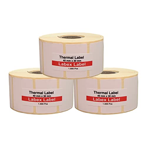 Thermotransfer etiketten 40x30 mm | Zebra Etiketten - Thermoetiketten - 3 Rolle 3.000 stück - Thermodrucker etiketten - adressetiketten, Thermo label (3 Rolle) von labex label
