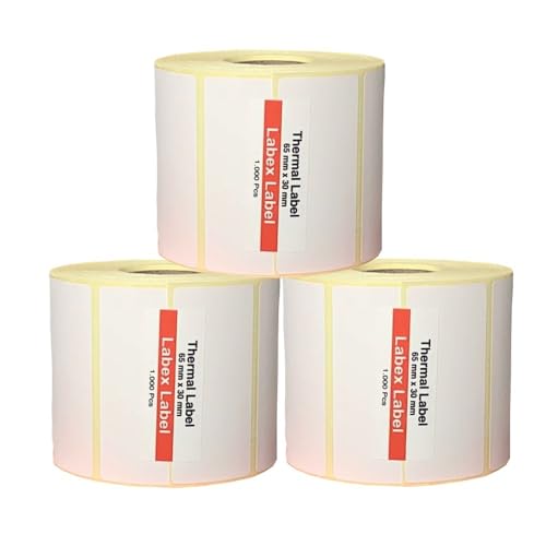 Zebra Etiketten 65x30 mm | Barcode etikett - Thermo Etiketten, 3 Roll 3.000 stück - Thermotransfer etiketten, adressetiketten Thermo label (3 Rolle) von labex label