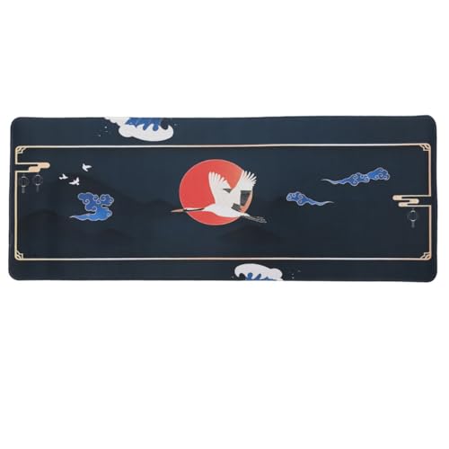 lachineuse XXL Mauspad – Japanische Kraniche und rote Sonne – Symbolik der Langlebigkeit – 800 x 300 x 3 mm – Mehrfarbig – Japan Dekor – Rutschfest und wasserabweisend – Geschenkidee Japan Asien von lachineuse
