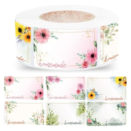 Marmelade Etiketten, Etiketten Selbstklebend, 500 Stück (3 x 5 cm) zum Beschriften, Eckig Blumen, Aufkleber mit Blumensiegel für Marmeladengläser Gewürzgläser Flaschen Gläser Weihnachten Aufkleber von lafomukea