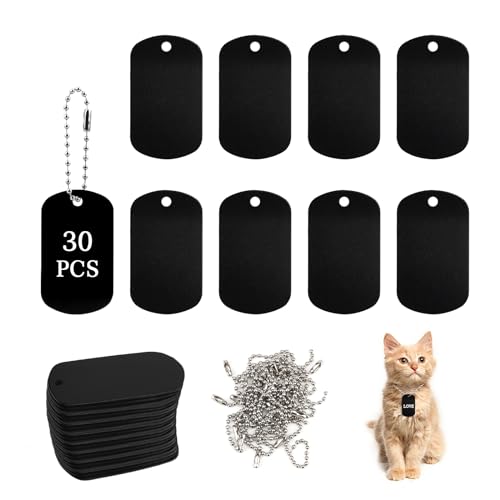 LALAGO 30 Stück Gelochte Blanko-Hundemarke aus Aluminium, Schlüsselanhänger Rohlinge, Schwarz Hundemarken, Aluminium Haustiermarken mit Kette für Hunde Dog Tag, Hundemarke Personalisiert DIY von lalago