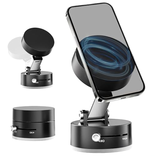 Magnetischer Telefonhalter, 2025 Neuer Handyhalter Magnet, Vakuum Doppelseitiger Magnetischer Saugnapf, Einziehbar und Faltbar, Handyhalterung Auto-Magnet, für Auto, Zuhause und Arbeit (Schwarz) von laocaf