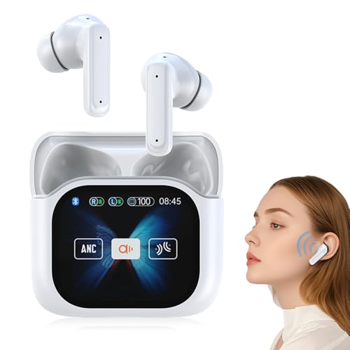 laocaf Ai Headphones Translator, Neue LED-Bildschirmanzeige Übersetzer Kopfhörer, 144 Sprachen Übersetzung, Rauschunterdrückung Inear-Kopfhörer Bluetooth (Übersetzte Version, Weiß) von laocaf