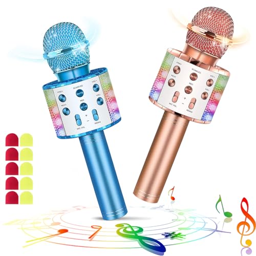 2er Set Drahtloses Bluetooth Mikrofon Karaoke Mit LED-Leuchten Tragbare Handheld Singen Karaoke Lautsprecher Maschine Spielzeuggeschenke für Kinder Erwachsene (mit 10 Einweg Mikrofonabdeckungen) von laqula