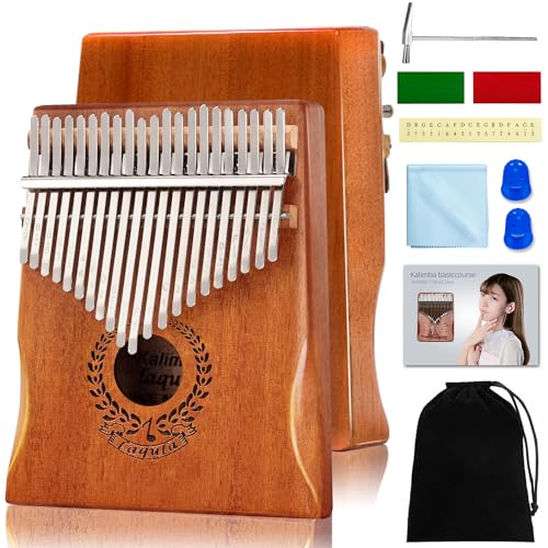 Kalimba 21 Schlüssel Daumenklavier - Tragbares Mbira Sanza Finger Piano Professionelles Musikinstrument Marimbaphone mit Lernanleitung, Stimmhammer für Kinder Erwachsene Anfänger von laqula