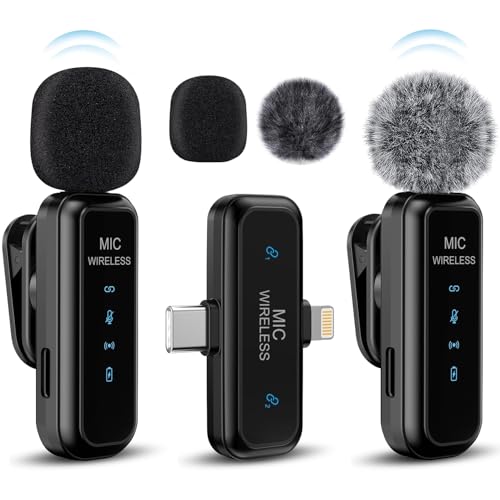 laqula 2 in 1 Drahtlose Lavalier Mikrofone für iPhone, iPad, Android, Kamera, USB-C Mikrofon 2er Pack Rauschunterdrückung kristallklare Aufnahme für Videoaufnahmen, Vlog, YouTube, TikTok, Interview von laqula