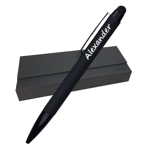 laser-diele Hochwertiger Kugelschreiber mit Gravur in Geschenkbox - Personalisierter Kugelschreiber mit Touchpen - Kuli mit Gravur - Kulli mit Namen von laser-diele
