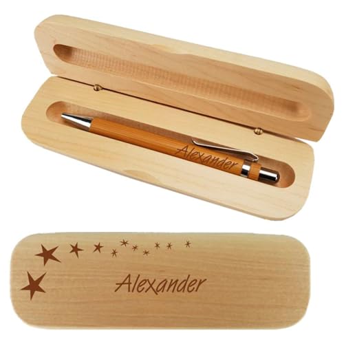 laser-diele Kugelschreiber mit Gravur in Personalisierter Geschenkbox - Schreibset mit Gravur - Kugelschreiber personalisiert (Sterne) von laser-diele