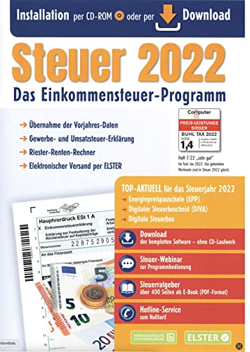 Steuersoftware Steuer 2022 DISCOUNTER CD Steuererklärung Steuerprogramm Einkommensteuer 2022 Einkommensteuererklärung ELSTER, Freiberufler, Arbeitnehmer Steuererklärung Aldi von last-min-warenhandel