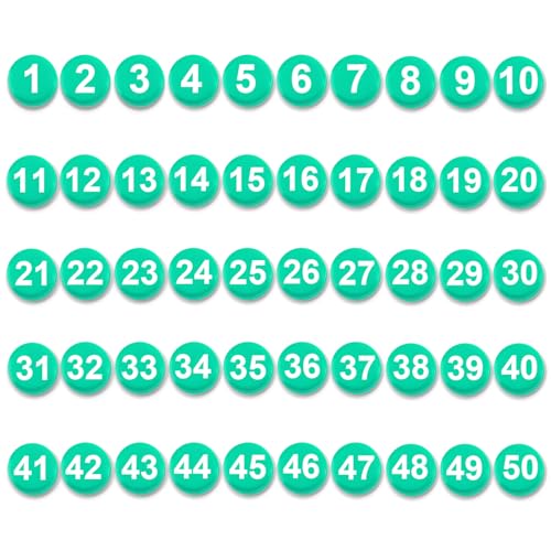 1-50 Magnetische Zahlen, 2cm Vielseitig Einsetzbare Nummerierte Magnete Runde Trocken Abwischbare Tafel-Zahlenmagnete für Kühlschrank Kalender Whiteboard Zuhause Bürobedarf (Grün) von lasuroa