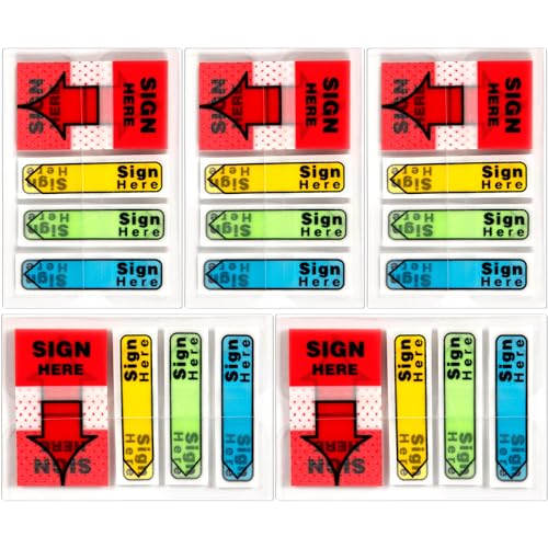 lasuroa 500st/5 Boxen Pfeil Tabs, Hier Unterschreiben Aufkleber Sign Here Aufkleber mit Spenderpfeil Hier Unterschreiben Tabs Einfach zu Versenden für Notarbücher der Schule Oder im Büro von lasuroa