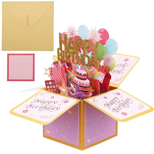 Pop up Geburtstagsgeschenkkarten, 3D Grußkarte Kreative Verpackte Geburtstagskarte mit Umschlag und Notiz für Alle Gelegenheiten Kinder Ehemann Ehefrau Mutter Vater Tochter Freunde von lasuroa