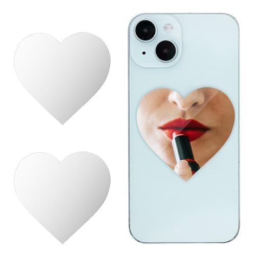 lasuroa 2 Stück Spiegel Aufkleber für Handy, Spiegel für die Rückseite des Telefons Make-up-Spiegel-Handyhülle zum Aufkleben Spiegel-Handyanhänger Acryl Spiegelaufkleber für Handyhülle (Herz) von lasuroa