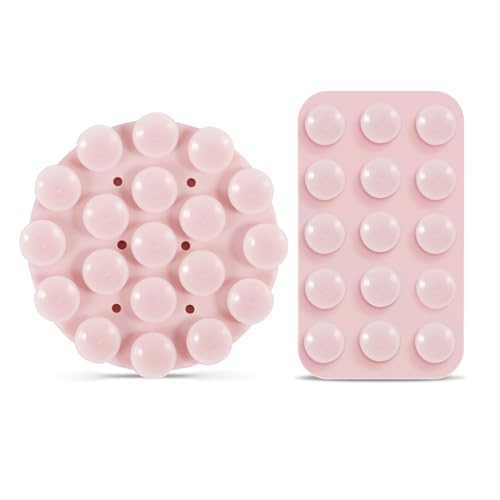 lasuroa 2stk Doppelseitige Saugnapf-Telefonhalterung, 2 Formen Mehrzweck-Telefon-Saugnapfhalter aus Silikon Selbstklebende Klebrige Saugnapf-Telefonhülle für Mobilgeräte (Rosa Serie) von lasuroa