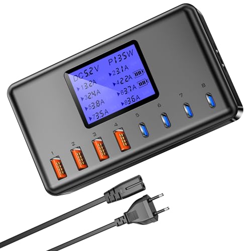 Ladegerät USB C, 152 W Ladestation USB C mit LED Display, Ladestation USB Multiple mit 8 Ports, Ladegerät für Nachttisch, USB-Ladegerät für Phone, iPad, kleine Geräte von layajia