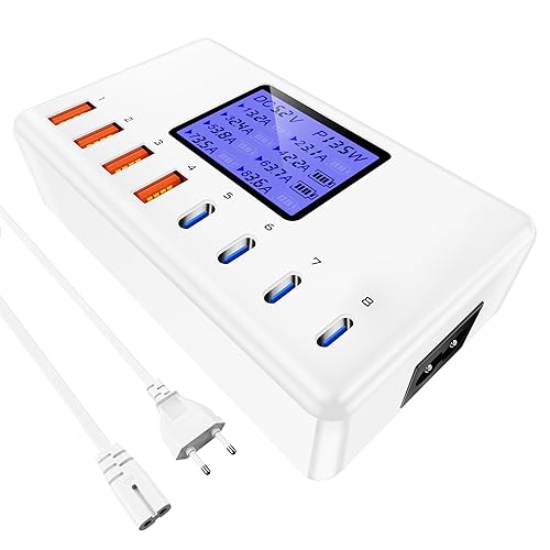 Layajia USB C Ladegerät, 152W Mehrfach USB Ladegerät mit LCD Digitalanzeige, 4 USB-A und 4 USB-C Schnellladegerät,USB C Netzteil für iPhone, iPad, Samsung und mehr-Weiß von layajia