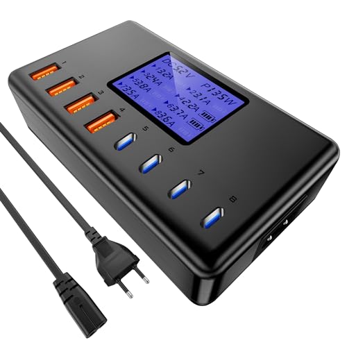 layajia USB C Ladegerät, 152W USB Ladegerät Mehrfach mit LCD,4 USB A Anschlüsse und 4 USB C Anschlüsse Schnellladegerät USB C Netzteil für iPhone, iPad, Samsung, und andere Geräte usw.-Schwarz von layajia