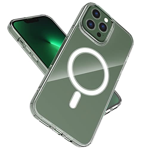 Transparente Magnetische Hülle Kompatibel mit MagSafe für iPhone 13 Pro Max 6.7 Zoll, Magnetisches Kabelloses Laden, Anti-Gelb-Kratzbeständiger Stoßfänger, Stoßfest, Transparente Handyhülle (Clear) von leChivée