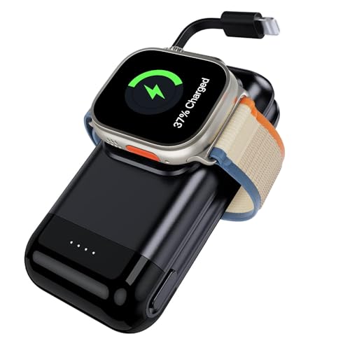 leChivée Ladestation Apple Watch Und iPhone,6000mAh Magnetisches Tragbares Ladegerät iPhone Power Bank mit Eingebautem Kabel,Apple Watch Ladegerät Kompatibel mit iPhone 13/14/15 iWatch Ultra 2/9/8/7/6 von leChivée