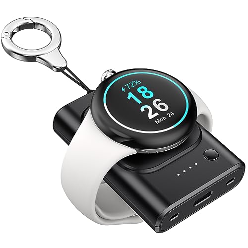 leChivée Tragbares Kabelloses Ladegerät für Google Pixel Watch, 1800mAh Pixel Watch Ladestation mit Schlüsselanhänger, USB C Magnetisches Induktions Ladegeräte für Google Watch von leChivée