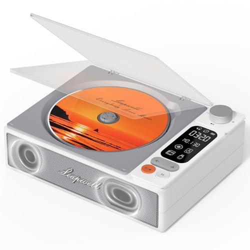 CD Player Tragbar, Leapwell Tragbarer CD Player mit Lautsprecher Bluetooth CD-Player mit Fernbedienung Kinder Mini CD Spieler Anti Skip mit AUX Optisch USB LCD Bildschirm Weiß von leapwell