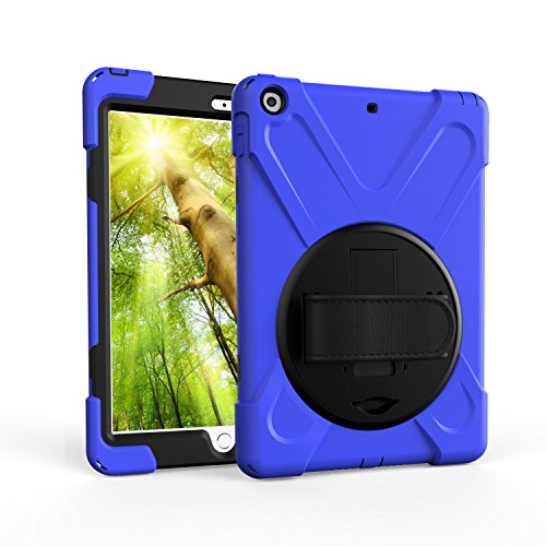 Neue iPad 9,7 2017 Case, Fashion Heavy Duty Kickstand Tasche Slim Cover stoßfest Hart Rüstung Schale Schutz Halterung mit für Apple New iPad 9,7 2017 Tablet blau dunkelblau von leiminger