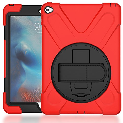 Schutzhülle für iPad Air 2 / iPad 6, modisch, robust, mit Ständer, Handgelenkschlaufe, stoßfest, harte Schutzschale, Halterung für Apple iPad Air 2 / iPad 6 Tablet, Rot von leiminger