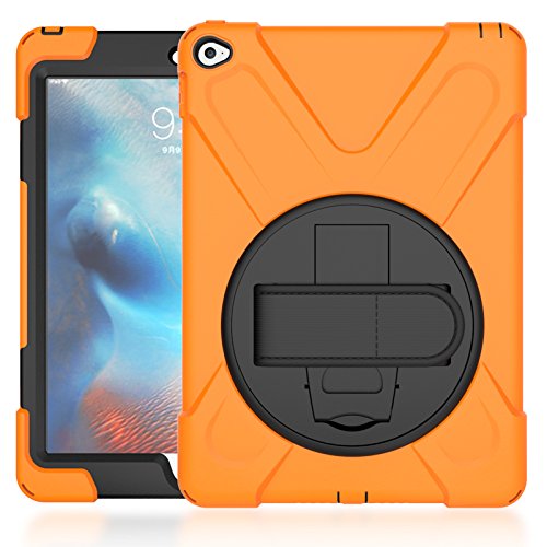 Schutzhülle für iPad Air 2 / iPad 6, modisch, robust, mit Ständer, Handgelenkschlaufe, stoßfest, harte Schutzschale, Halterung für Apple iPad Air 2 / iPad 6 Tablet (orange) von leiminger