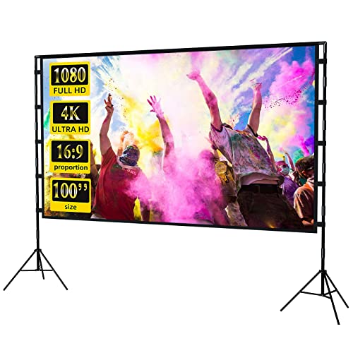 Projektionsleinwand mit Ständer, lejiada 100 Zoll, tragbare Outdoor- und Indoor-Leinwand, 16:9 Format, 4K, Rück- und Vorderprojektion, inklusive Tragetasche für Heimkino im Garten von lejiada