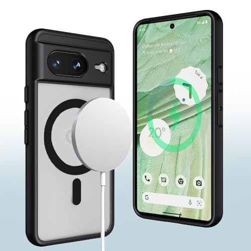 leleyo Hülle für Google Pixel 8 Handyhülle Kompatibel mit MagSafe, Durchsichtige Schutzhülle Pixel 8 6.2" 5G Case mit Magnet Stoßfest Cover, Schwarz Transparent von leleyo