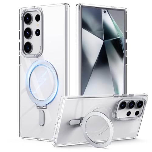leleyo Handyhülle für Samsung Galaxy S24 Ultra Hülle mit MagSafe Ständer, Leicht Durchsichtige Schutzhülle S24 Ultra 6.8" 5G Case mit Magnet Stoßfest Cover,Transparent von leleyo