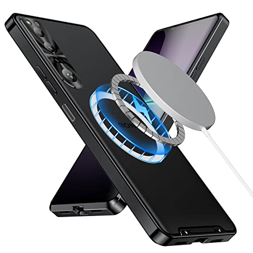leleyo Handyhülle für Sony Xperia 1 IV Hülle kompatibel mit MagSafe, Dünne Schutzhülle Metall Bumper Case mit Transparent Cover und Kamera Schutz für Sony Xperia 1 IV (2022), Schwarz von leleyo
