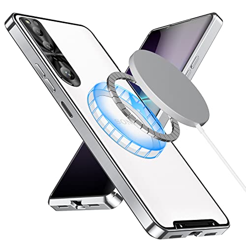 leleyo Handyhülle für Sony Xperia 1 IV Hülle kompatibel mit MagSafe, Dünne Schutzhülle Metall Bumper Case mit Transparent Cover und Kamera Schutz für Sony Xperia 1 IV (2022), Silber von leleyo
