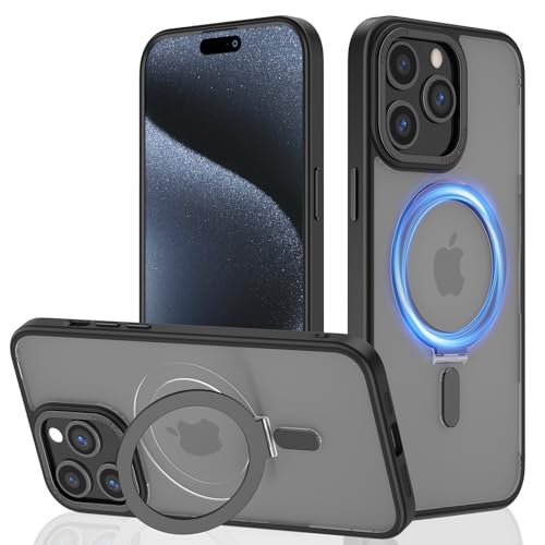 leleyo Handyhülle für iPhone 15 Pro Hülle kompatibel mit MagSafe Ständer, Schutzhülle mit Magnet Stoßfest Cover für 15 Pro 6.1" 2023 (Transparent Schwarz) von leleyo