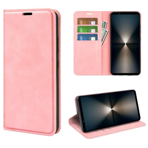 leleyo Hülle für Sony Xperia 1 VII handyhülle, Lederhülle Klappbar Flip Case, Magnet Kartenfach Standfunktion Klapphülle für Sony Xperia 1 VII，Rosa von leleyo