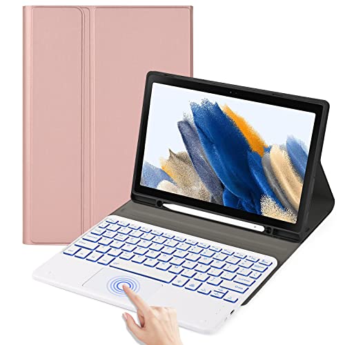 leleyo Tastatur Hülle für Samsung Galaxy Tab A8 Slim Cover Tastatur, Touchpad, beleuchtet, abnehmbar, magnetisch, kabellos, QWERTY für Tablet A8 10,5 Zoll 2022 SM-X200 / X205 (Roségold) von leleyo