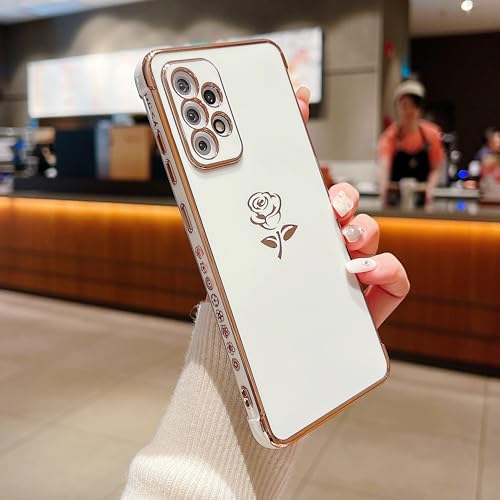 leobray Kompatibel mit Samsung Galaxy A52 4G/5G/A52S Hülle, Rosenblütenmuster, galvanisiertes Design, weiches TPU, stoßfest, volle Kameralinse, Schutzhülle für Samsung Galaxy A52, Weiß von leobray