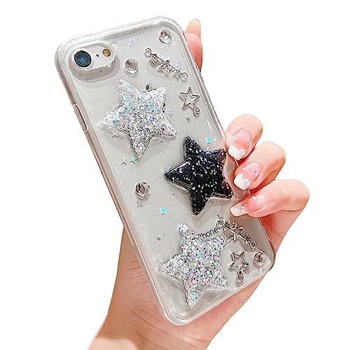 leobray Kompatibel mit iPhone 7 Hülle, iPhone 8 Hülle, iPhone SE 2020/SE 2022 Hülle für Frauen Mädchen, niedliches 3D-Sterne-Design, Kristallperlen-Glitzer, glitzernd, schlank, weiche TPU-Schutzhülle von leobray