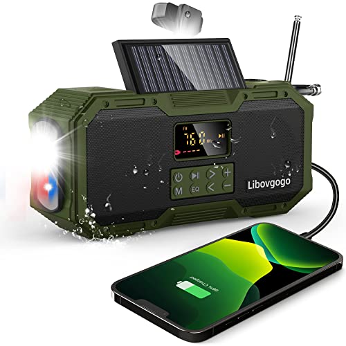 Libovgogo DF-588 Auto-Scan FM/AM Kurbelradio mit Handyladefuntion Solarladegerät,10W IPX5 Spritzschutz Bluetooth-Lautsprecher,tragbares Notfallradio 4000mAh Powerbank,Taschenlampe,Leselampe von libovgogo