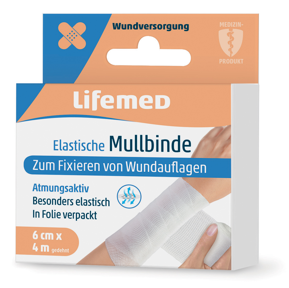 Lifemed Mullbinde elastisch, weiß, 60 mm x 4,0 m von lifemed