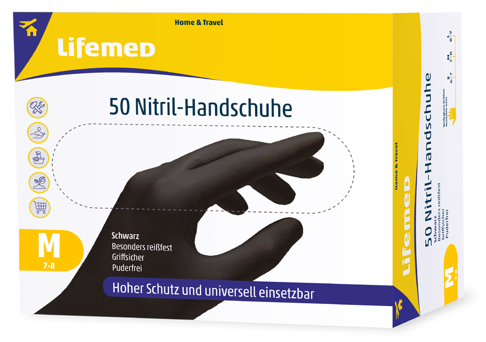 Lifemed Nitril-Handschuh, schwarz, puderfrei, Größe M von lifemed