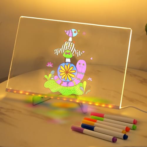 Led Notiztafel Note Board, LED Note Board with Colors, LED Notiztafel mit 7 Farbstifte und Ständer, Glowing Acrylic Message Board, Note Glass Led Board White Board für Heim Büro Café (15 * 15CM) von lifetter