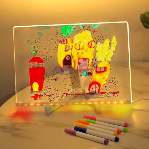 Led Notiztafel Note Board, LED Note Board with Colors, LED Notiztafel mit 7 Farbstifte und Ständer, Glowing Acrylic Message Board, Note Glass Led Board White Board für Heim Büro Café (30 * 20CM) von lifetter