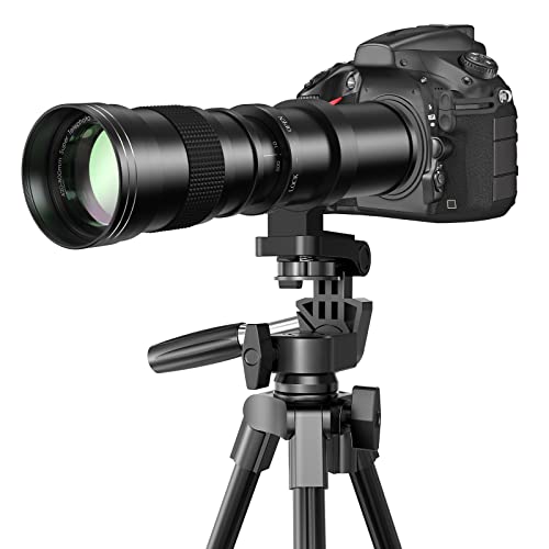 Lightdow 420-800mm f/8.3 Manuelles Teleobjektiv, Vollformatobjektiv mit T-Mount Adapter, Kompatibel für Nikon F-Mount D850 D810 D780 D750 D500 D7500 D7200 D5600 D3500 D3400 etc | D Serie DSLR-Kamera von lightdow